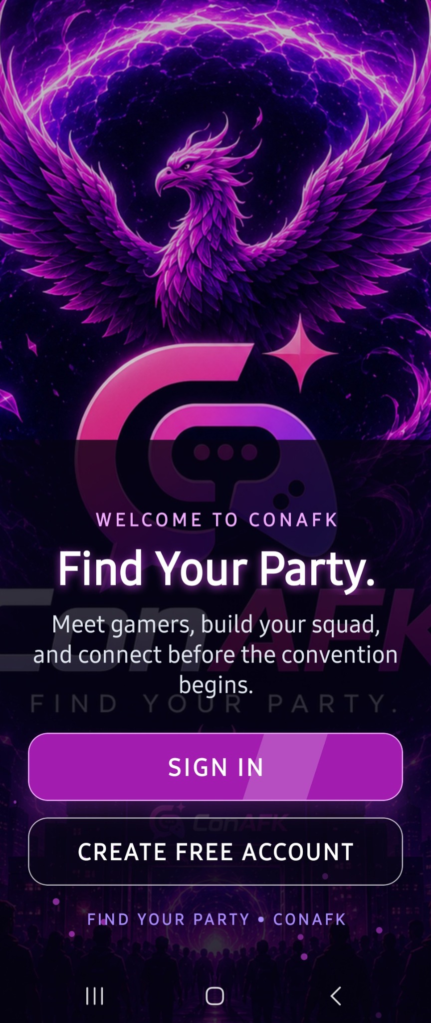 ConAFK sign-in screen